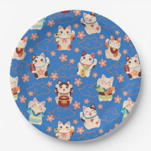 Maneki Neko Lucky Cats Paper Plate