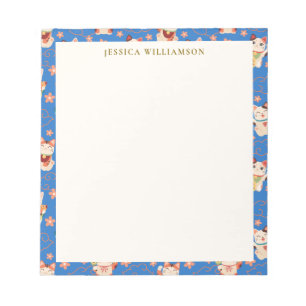 Maneki Neko Lucky Cats Personalized Name Notepad