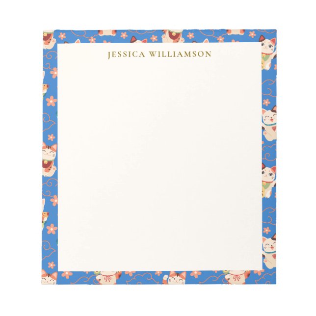 Maneki Neko Lucky Cats Personalized Name Notepad (Front)