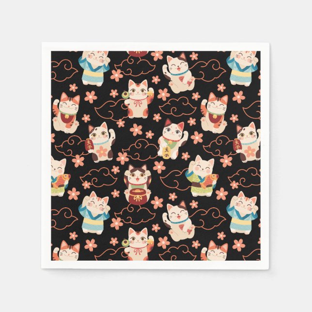 Maneki Neko Lucky Cats Personalized  Napkin (Front)