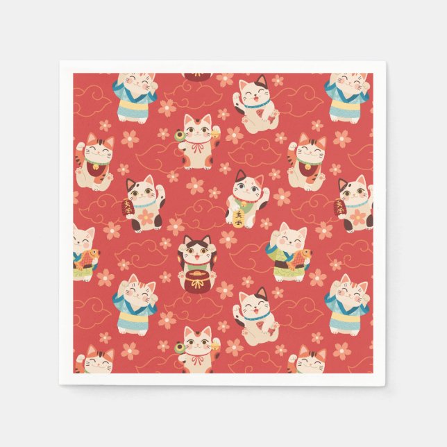 Maneki Neko Lucky Cats Personalized  Napkin (Front)