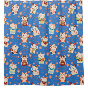 Maneki Neko Lucky Cats Shower Curtain