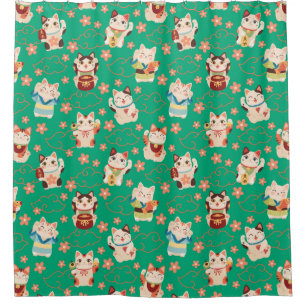Maneki Neko Lucky Cats Shower Curtain