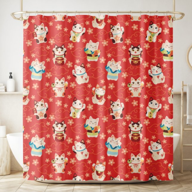 Maneki Neko Lucky Cats Shower Curtain (Creator Uploaded)