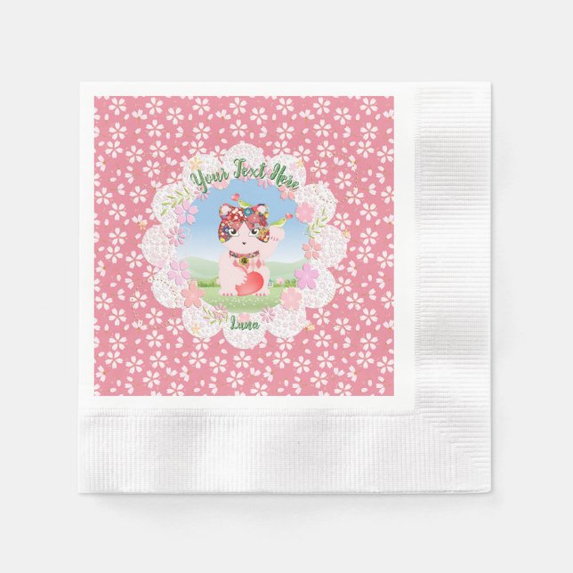 Maneki Neko Lucky Luna Party  Napkin (Front)