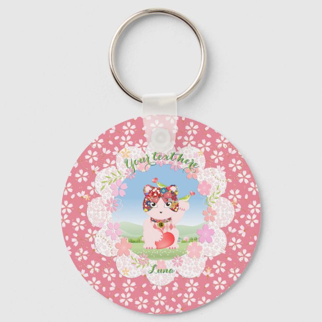 Maneki Neko Lucky Luna Round Key Ring (Front)