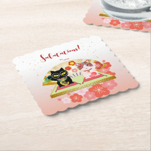 Maneki Neko Lucky Poiluna rubber Paper Coaster