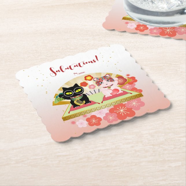 Maneki Neko Lucky Poiluna rubber Paper Coaster (Angled)