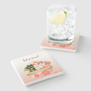 Maneki Neko Lucky Poiluna rubber Stone Coaster