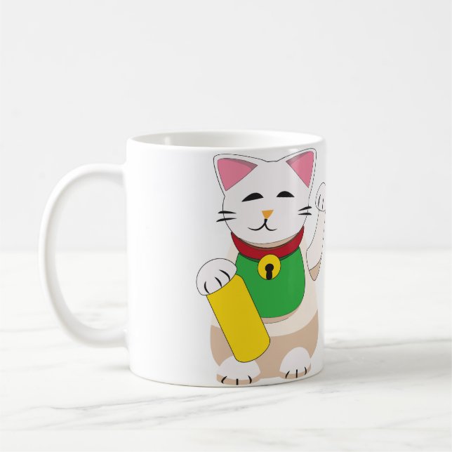 Maneki Neko or Beckoning Cat Coffee Mug (Left)