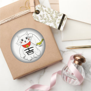 Maneki-Neko or Beckoning Cat  Lucky Kitty Classic Round Sticker