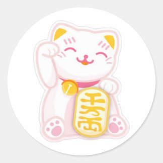 maneki neko pink classic round sticker