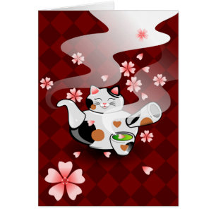 Maneki Neko Teapot Cat Customisable Card