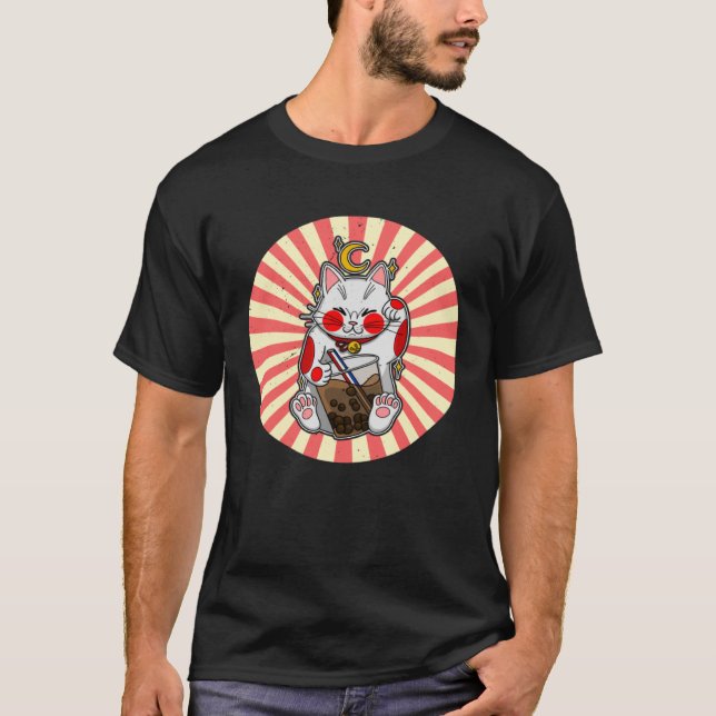 Maneki Neko Waving Japan Feng Shui Bubble Drink  1 T-Shirt (Front)