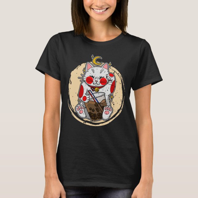 Maneki Neko Waving Japan Feng Shui Bubble Drink  9 T-Shirt (Front)