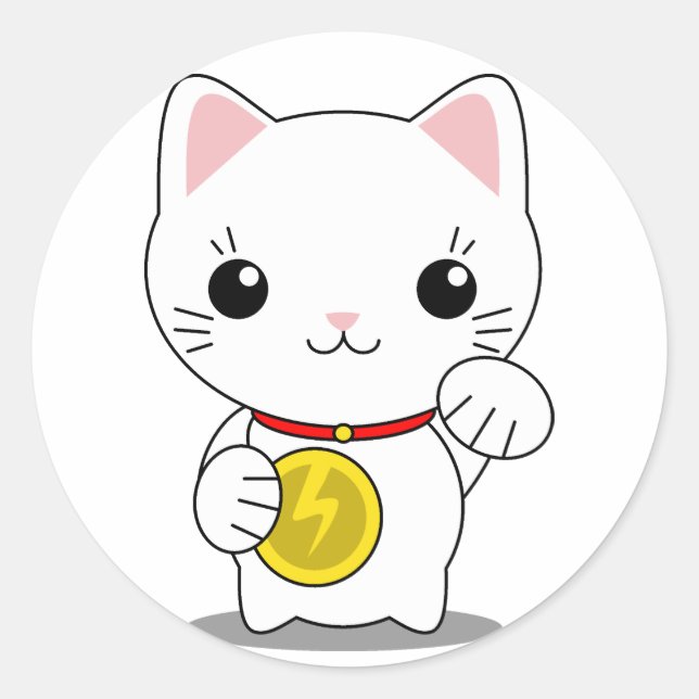 Maneki Neko - White Lucky Cat Classic Round Sticker (Front)