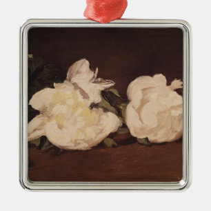Manet Branch of White Peonies and Secateurs Metal Ornament