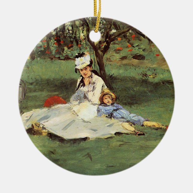 Manet Impressionist French Family Garden Painting Ceramic Ornament (Front)
