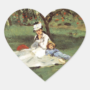 Manet Impressionist French Family Garden Painting Heart Sticker