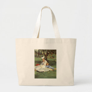 Manet Impressionist French Family Garden Painting Large Tote Bag