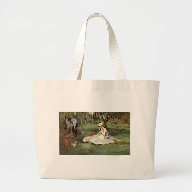 Manet Impressionist French Family Garden Painting Large Tote Bag (Front)