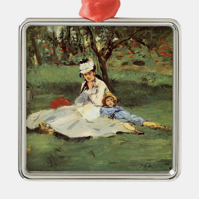 Manet Impressionist French Family Garden Painting Metal Ornament (Front)