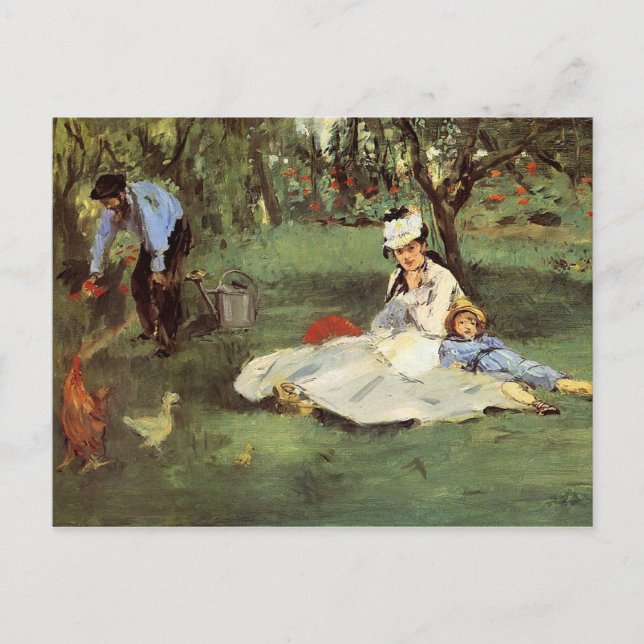 Manet Impressionist French Family Garden Painting Postcard (Front)