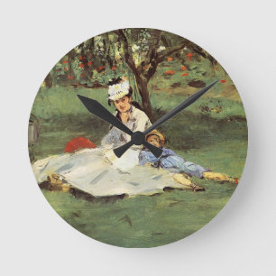 Manet Impressionist French Family Garden Painting Round Clock