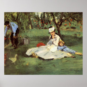 Manet Impressionist French family in garden Poster