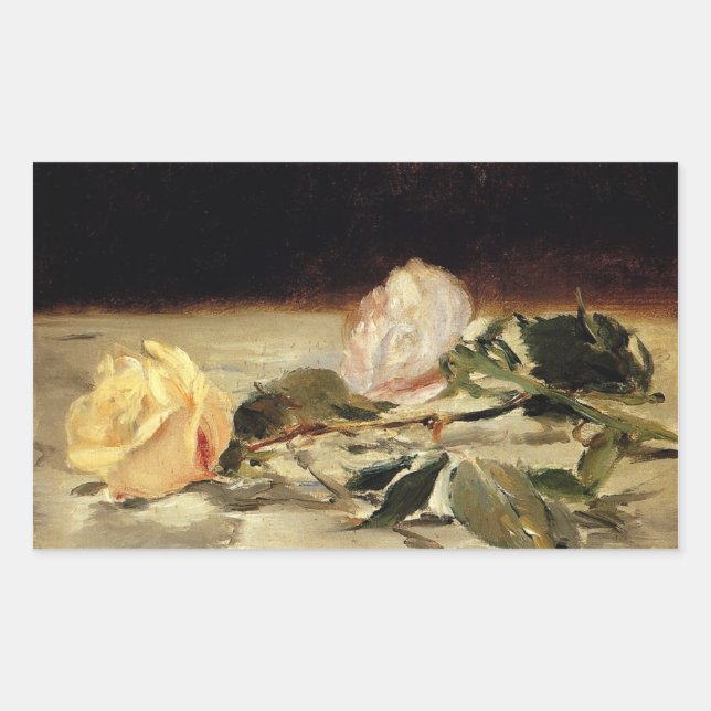Manet: Two Roses on a Tablecloth artwork Rectangular Sticker (Front)