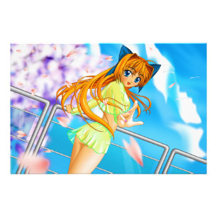 Manga Anime Cute Girl in See Through Green Skirt Photo Print