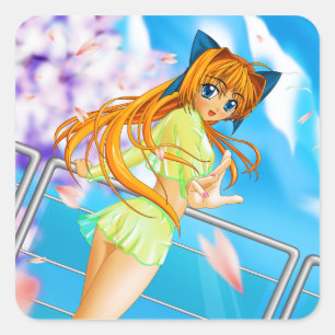 Manga Anime Cute Girl in See Through Green Skirt Square Sticker