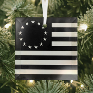 Manga, Betsy Ross Flag or Circle American Flag Glass Tree Decoration
