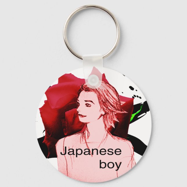 MANGA boy rose flower Key Ring (Front)