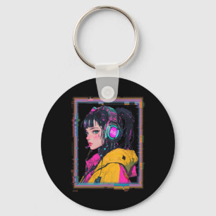 Manga Cyberpunk Gamer Girl Key Ring