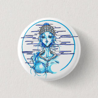 Manga girl snow blue 3 cm round badge