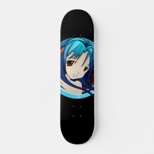  Manga girl, teal hair, brown eyes, teal frame Skateboard