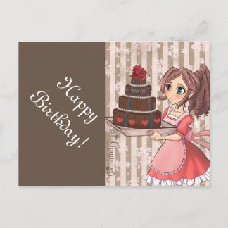 Manga girl with chocolate cake - cards