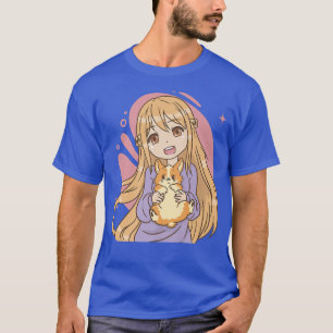 Manga Girl with Comic Guinea Pig in Hand for Pet F T-Shirt