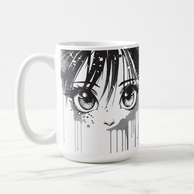 Manga Girl with Paint-Drenched Gaze Coffee Mug (Left)
