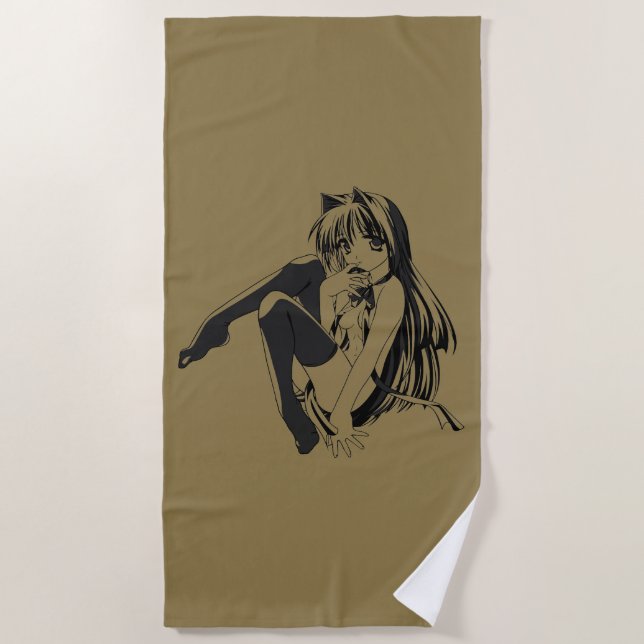 Manga, Neko Catgirl Furry Kawaii Loli Beach Towel (Front)