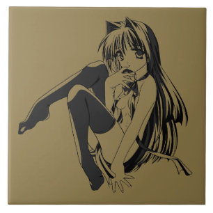 Manga, Neko Catgirl Furry Kawaii Loli Ceramic Tile