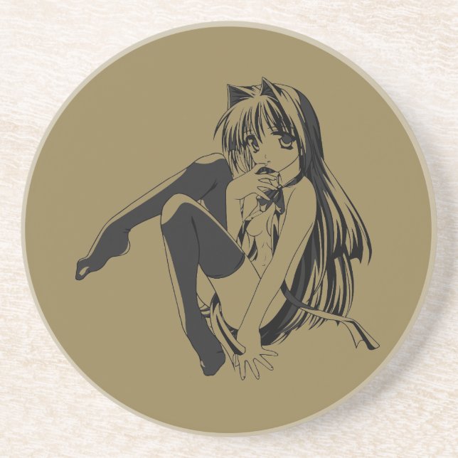 Manga, Neko Catgirl Furry Kawaii Loli  Coaster (Front)
