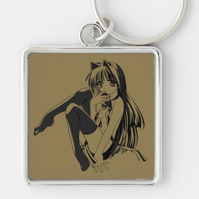 Manga, Neko Catgirl Furry Kawaii Loli  Key Ring (Front)