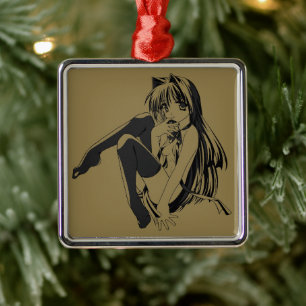 Manga, Neko Catgirl Furry Kawaii Loli  Metal Ornament