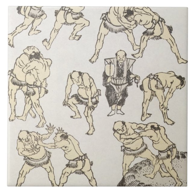 Manga: studies of gestures and postures of wrestle ceramic tile (Front)