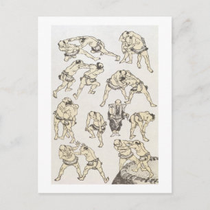 Manga: studies of gestures and postures of wrestle postcard