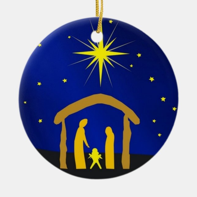 Manger Scene Ceramic Ornament (Front)