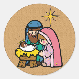 manger scene classic round sticker