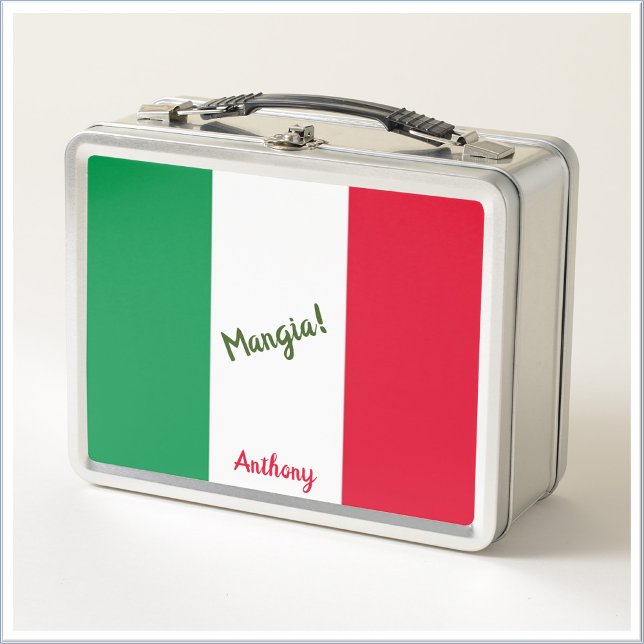 Mangia Italian Flag Red White and Green Metal Lunch Box (Creator Uploaded)